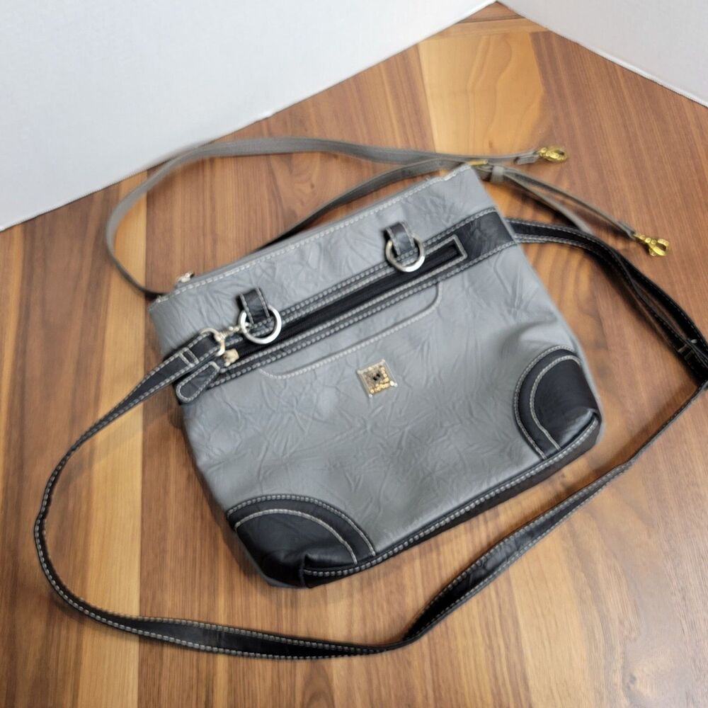 Stone & Co. Nancy Leather Cross Body Purse Bag Leather Gray Magnetic Closure